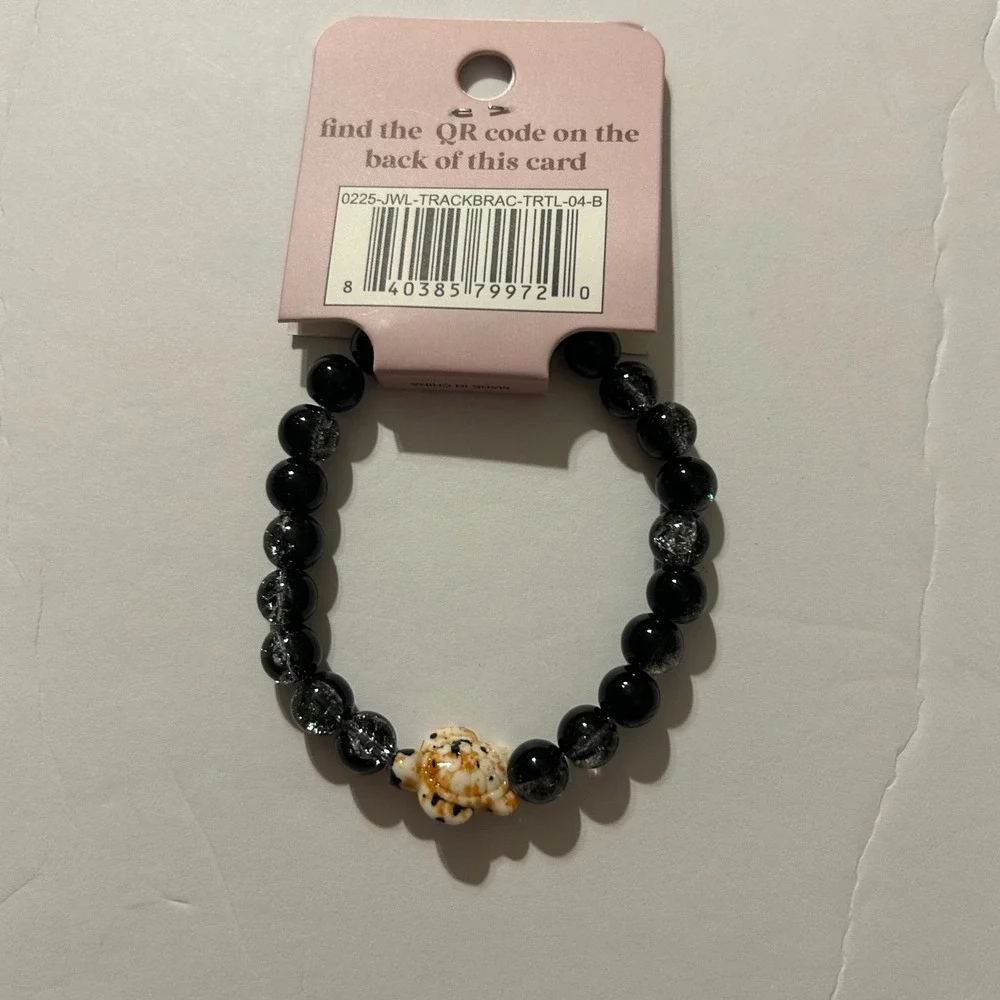 Simply Southern Sea Turtle Tracking Bracelet Black Beaded Stretch Conservation